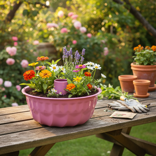 Prodotto Ciotola decorativa in metallo, stampo da forno, teglia per ciambella, rosa, Ø23cm, H12cm