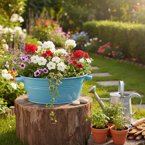 Prodotto Ciotola rotonda con manico, ciotola decorativa, vaso per fiori, blu, Ø33,5 cm