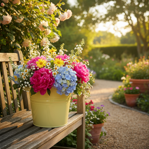 Prodotto Vaso decorativo in metallo, verde/giallo, per fiori, 31x26x21,5 cm