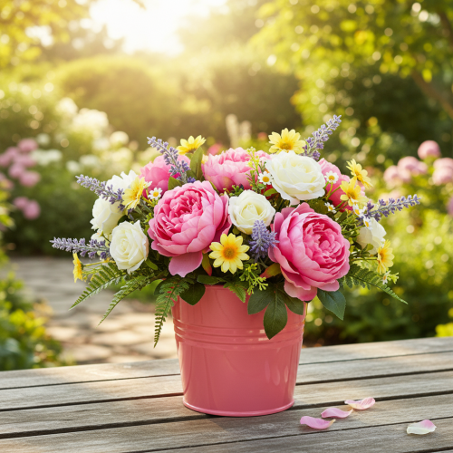 Prodotto Vaso da fiori in metallo con manico rosa, 16x17,5x16 cm, 2 pezzi