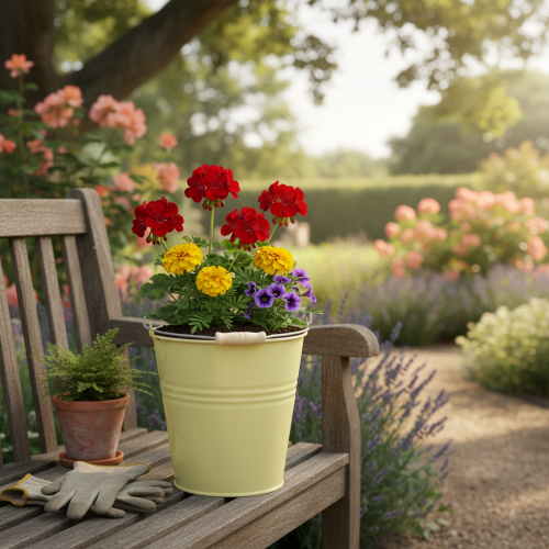 Prodotto Secchio/vaso da fiori in metallo, colore giallo-verde, 26x22,5x23 cm, 6 l