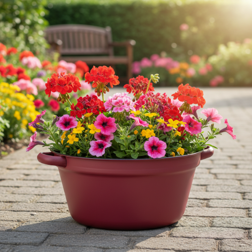 Prodotto Secchio in metallo con manici, vaso decorativo per piante, rosso, Ø20,5cm, H10,5cm