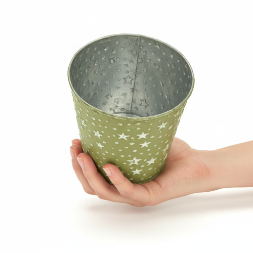 Prodotto Vaso da fiori in metallo verde argento con stelle, Ø14 cm