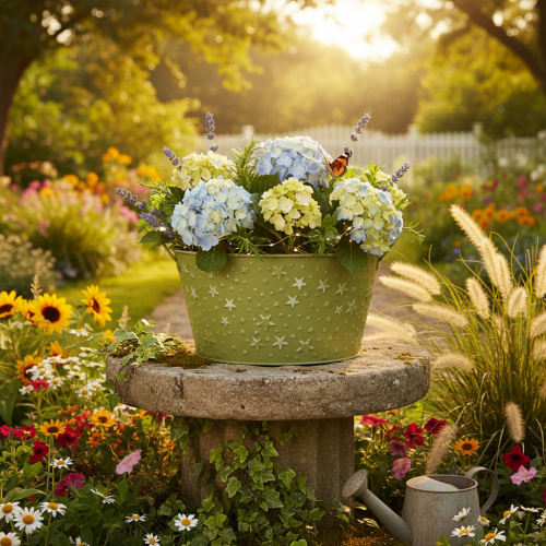Prodotto Ciotola in metallo con stelle e manici, verde, Ø20cm, H11.5cm