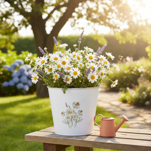 Prodotto Fioriera in metallo bianco, vaso per fiori, Ø16cm H14.5cm