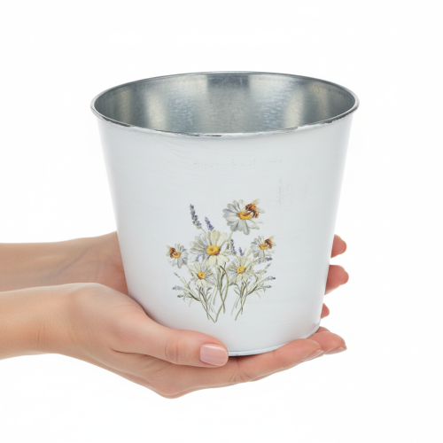 Prodotto Fioriera in metallo bianco, vaso per fiori, Ø16cm H14.5cm