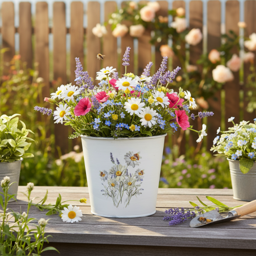 Prodotto Vaso da fiori in metallo, fioriera, bianco, altezza 12,5 cm, altezza 11,5 cm