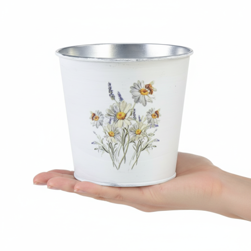 Prodotto Vaso da fiori in metallo, fioriera, bianco, altezza 12,5 cm, altezza 11,5 cm