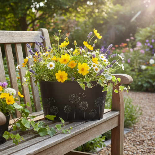 Prodotto Ciotola decorativa in metallo, ovale, nera e argento, con motivo floreale, 20,5 x 12,5 x 12 cm