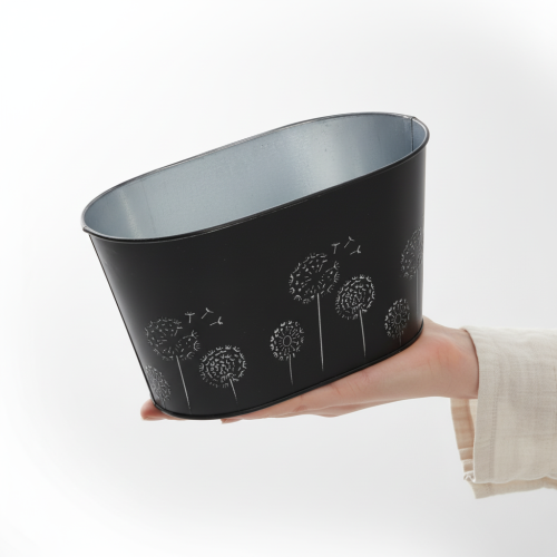 Prodotto Ciotola decorativa in metallo, ovale, nera e argento, con motivo floreale, 20,5 x 12,5 x 12 cm