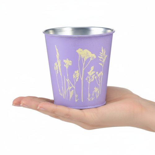 Prodotto Vaso da fiori in metallo, fioriera, fiori viola, Ø10cm H10.5cm