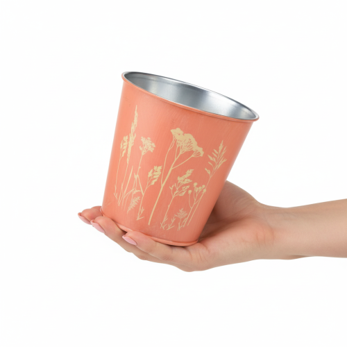 Prodotto Vaso da fiori con decorazione floreale, giallo albicocca, Ø10,5cm H10,5cm