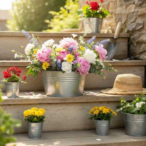 Prodotto Ciotola rotonda per fiori con manici, in metallo, Ø17,5 cm, H9 cm