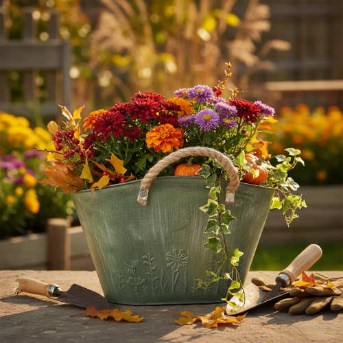 Prodotto Vaso da fiori con manici in juta, borsa in metallo, 31×20×17 cm