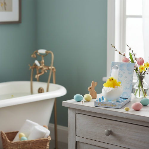 Prodotto Decorazione pasquale a forma di pulcino, pulcino in ciniglia nella vasca da bagno, giallo, 9 cm