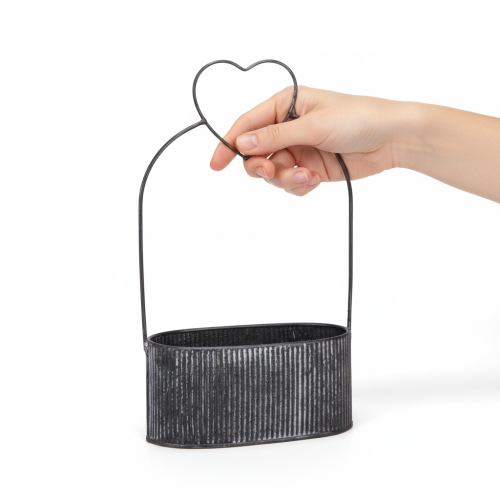Prodotto Ciotola ovale decorativa in metallo con cuore, nera, 20/16 cm, set da 2