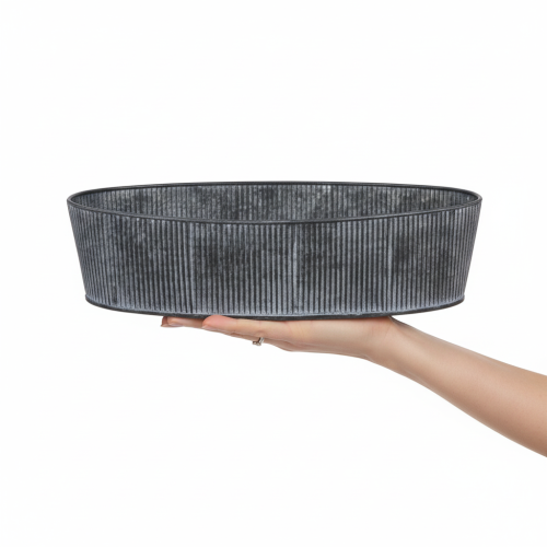 Prodotto Ciotola ovale in metallo, nera/grigia, stile vintage, 32,5/37 cm, set da 2