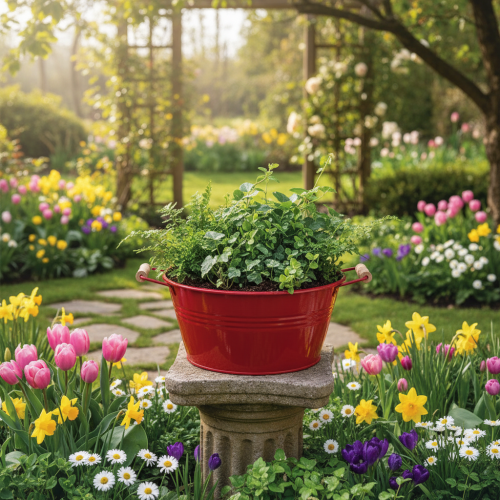 Prodotto Ciotola decorativa con manici, in metallo, colore rosso, Ø29cm, H14.5cm