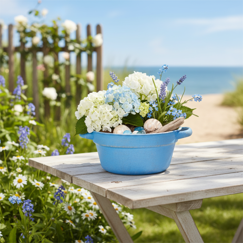 Prodotto Ciotola/vaso decorativo, metallo blu, stile shabby chic, Ø17cm, H8.5cm