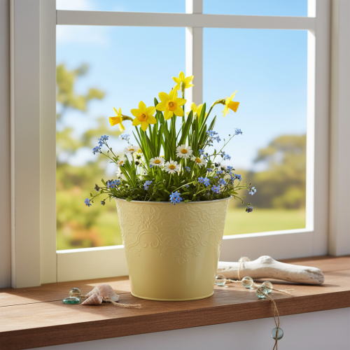 Vaso in metallo, giallo pastello, Ø16cm H14cm | Floristik24.it