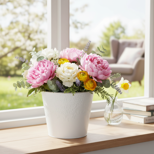 Vaso in metallo, bianco pastello, Ø16cm H14cm | Floristik24.it