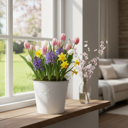 Vaso in metallo, bianco pastello, Ø16cm H14cm | Floristik24.it