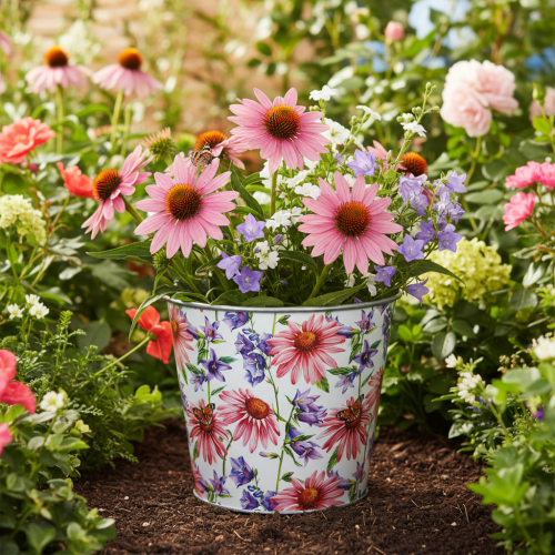 Vaso da fiori, decorazione primaverile, fioriera, in metallo, Ø14cm H12.5cm | Floristik24.it