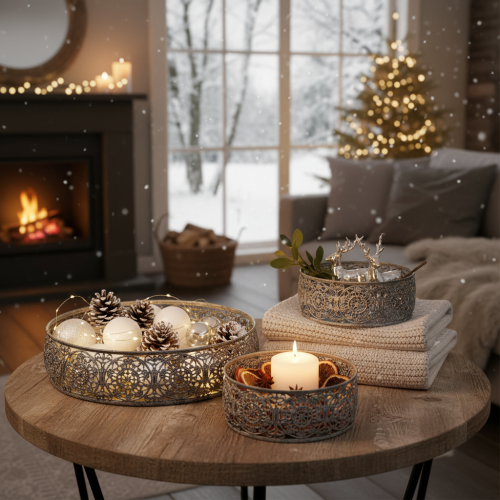 Prodotto Ciotole decorative in metallo, motivo grigio e bianco, Ø16/19,5/23,5 cm, set da 3