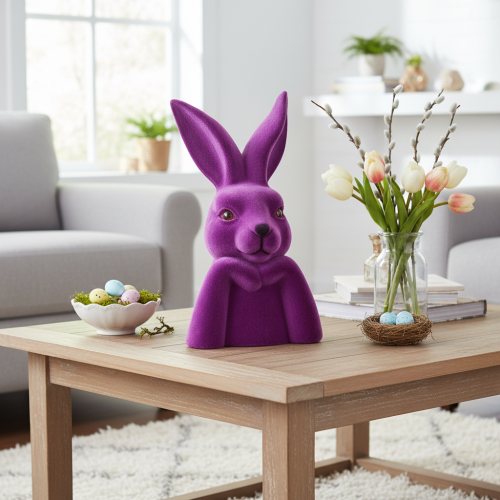 Prodotto Busto di coniglio floccato Thinking Rabbit per Pasqua, 16,5×13×27 cm