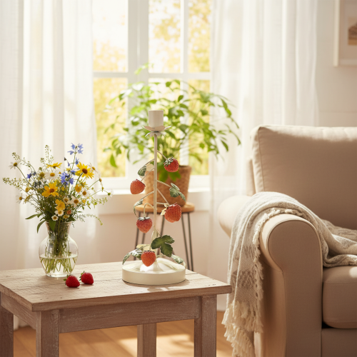 Prodotto Portacandele conico in metallo con decorazione a fragola, color crema, rotondo, H26cm