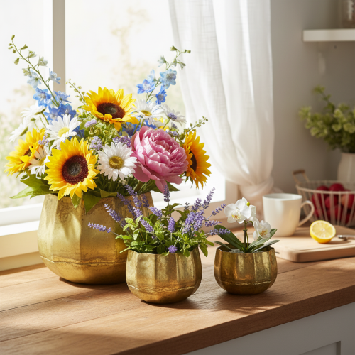 Prodotto Set di 3 ciotole decorative in ottone, diametro 22/18/14 cm.