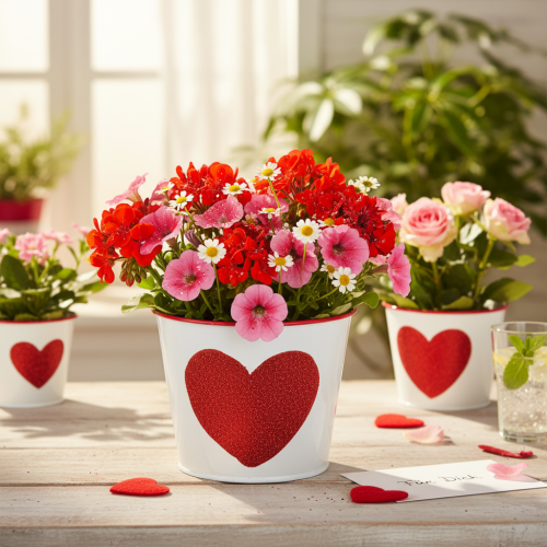 Vaso da fiori bianco con cuore rosso, fioriera, Ø13cm H10.5cm | Floristik24.it