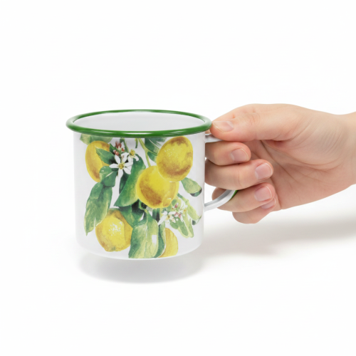 Prodotto Vaso per piante in smalto, vaso decorativo con ramo di limone, fioriera in stile mediterraneo Ø9,5cm H10cm