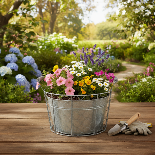 Prodotto Cesto in filo metallico per piante, cesto primaverile, in metallo, Ø26cm