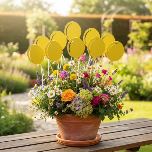 Tappo fiore decorazione bouquet cake topper palloncino giallo 28 cm 8 pz | Floristik24.it