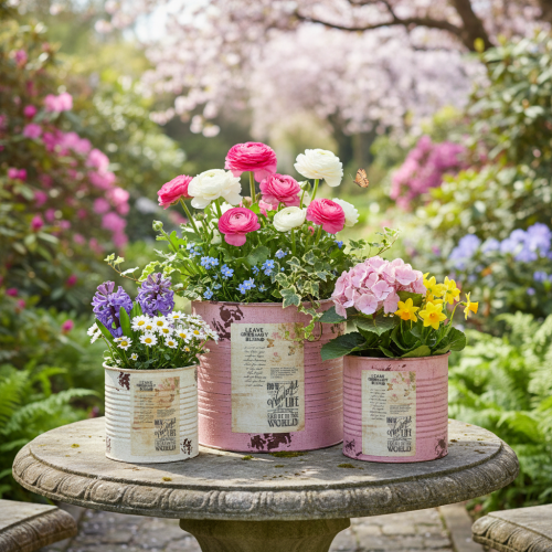 Prodotto Set di vasi da fiori per balcone e giardino, decorazione per fioriere, stile vintage, 15 cm, 3 pezzi