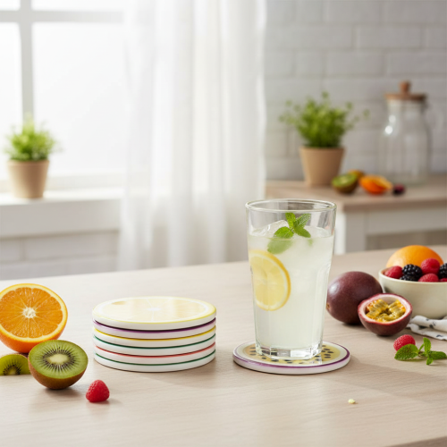 Prodotto Set di sottobicchieri di frutta, design di frutta, decorazione da tavola, cucina e soggiorno, 10 cm, 6 pezzi