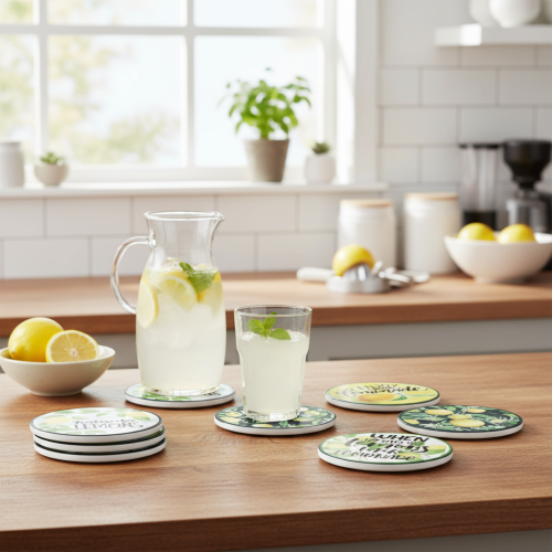 Sottobicchieri decorativi in ceramica limone rotondi assortiti Ø10,5cm 6pz | Floristik24.it