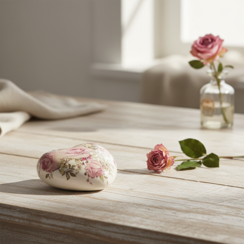 Cuore decorativo in ceramica con rose terracotta per la tavola 10,5 cm | Floristik24.it