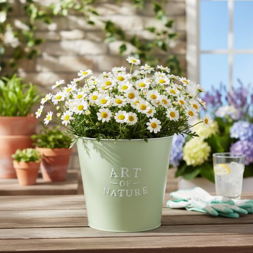 Prodotto Vaso da fiori in zinco, fioriera in metallo, verde menta, Ø22cm, H21cm