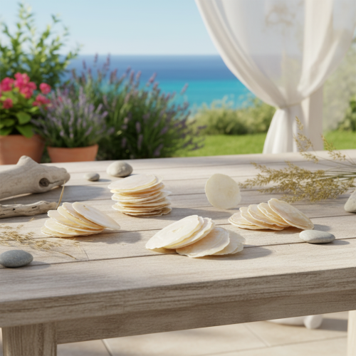 Prodotto Fette di conchiglia di capiz in conchiglie color oro naturale, 60 pezzi