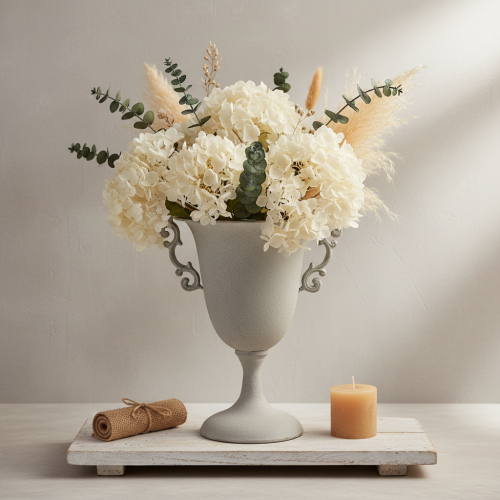 Prodotto Trofeo vintage in metallo, grigio, trofeo decorativo con manici, aspetto antico, Ø20,5 cm H26,5 cm, per decorazione da tavolo e come portavaso