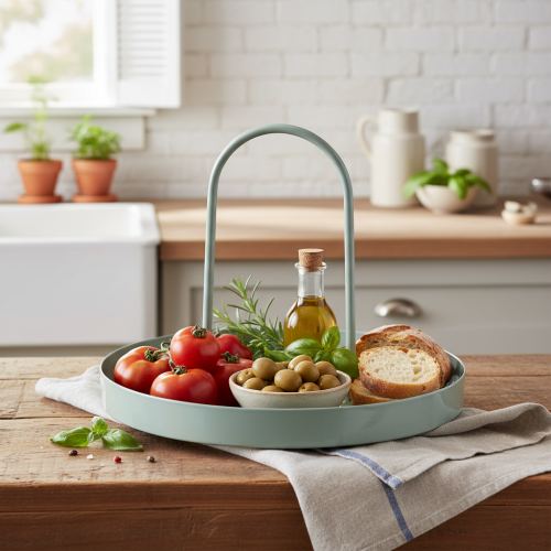 Prodotto Vassoio decorativo per la cucina e per decorare la tavola, con manico alto, 18 cm.