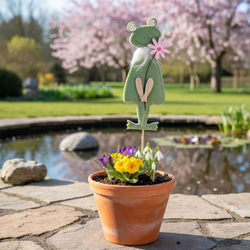 Prodotto Paletti decorativi in feltro a forma di rana per piante – Paletti primaverili per fiori e composizioni, 10 cm, 12 pezzi