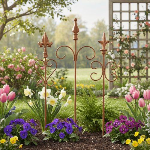 Prodotto Paletto decorativo da giardino vintage, in metallo arrugginito, assortito, 58 cm, 3 pezzi
