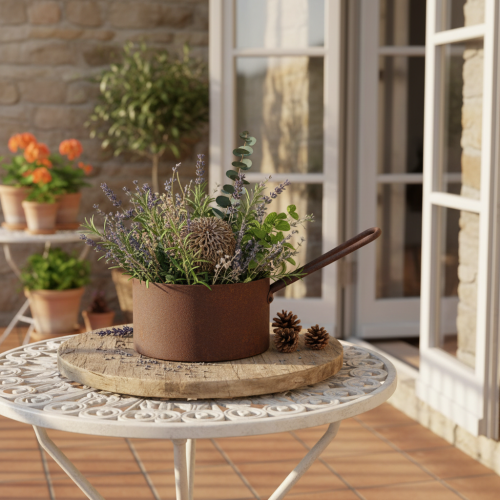 Vaso per piante in metallo, fioriera, sottovaso color ruggine, oggetto decorativo, Ø20cm H11cm | Floristik24.it