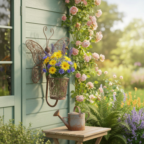 Lanterna in metallo, decorazione da parete, farfalla, finitura ruggine, 36,5 cm | Floristik24.it