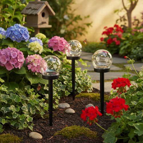 Prodotto Lampada da giardino, lampada a globo con picchetto per illuminazione esterna, 36 cm, 4 pezzi