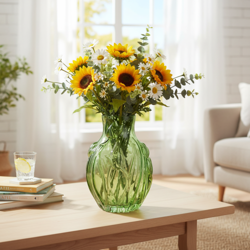Vaso in vetro con motivo a tulipano in rilievo per la decorazione d'interni, 22,5 cm | Floristik24.it
