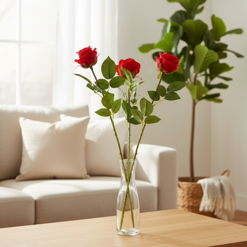 Ramo di rosa artificiale in seta, rosa rossa, 72 cm, 3 pezzi | Floristik24.it